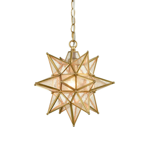 Seeded Glass Moravian Star Light Gold Pendant Lighting 13 Inches